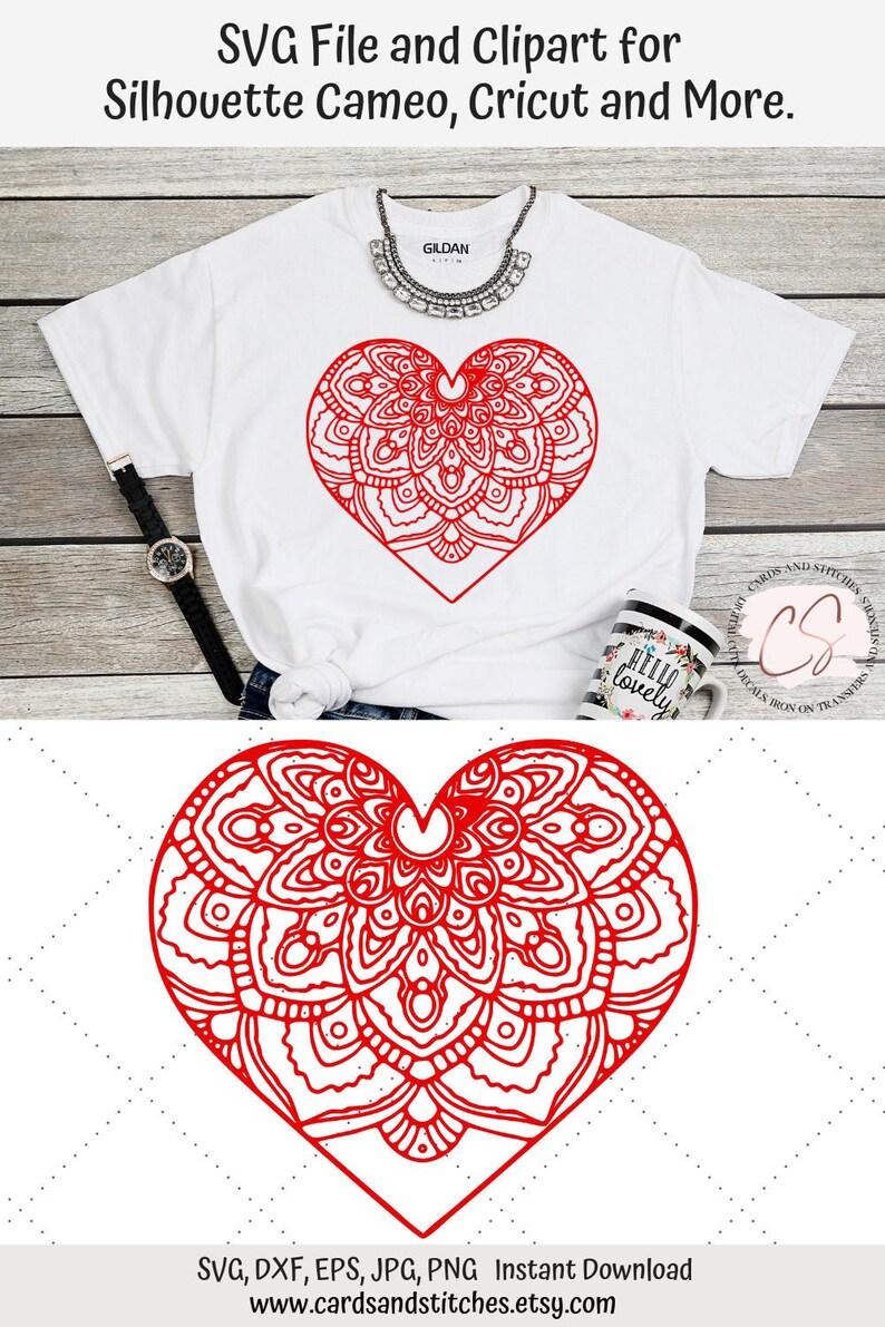 Download Heart Mandala SVG Valentine SVG Cutting File for Cricut | Etsy