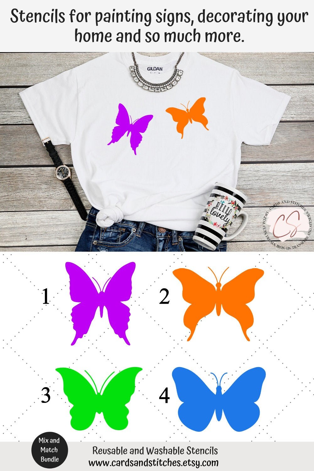 Cancer Ribbon Reusable Flexible Plastic Stencil Butterfly 