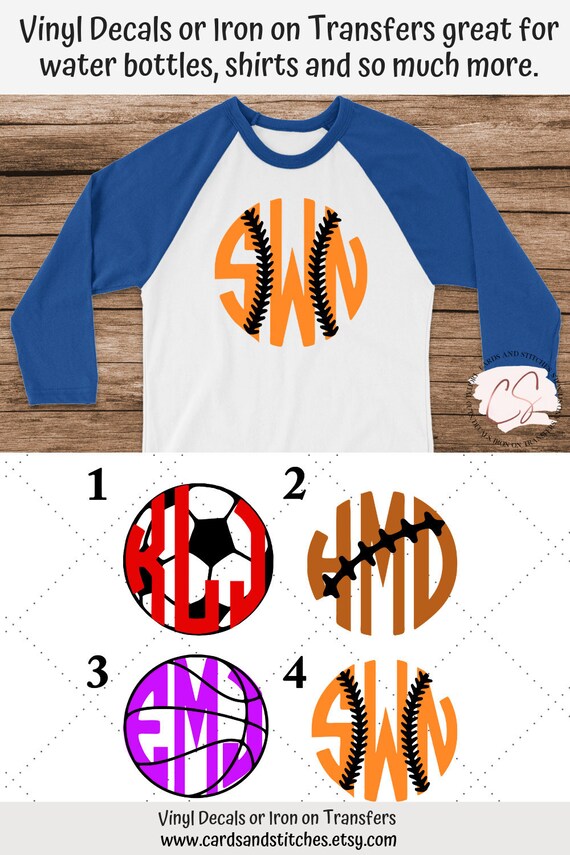 Sports Balls Decal Monogram Decals Vinyl Decals Water Etsy