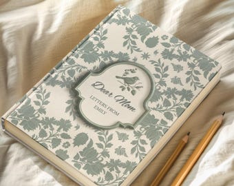 Personalized Mom Hardcover Journal, Floral blue Pattern, Custom French Toile Keepsake Notebook, Chinoiserie Mom Gift, Letters to my Mom Gift
