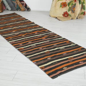Vintage tapijt 3 x 11, gang Turkse loper, handgemaakte Oushak-tapijt loper 3 x 11, vervaagd roze tapijt, handgeknoopt cadeautapijt, boho-entreetapijt, 304