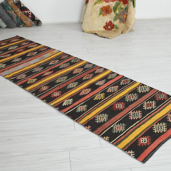 3x9 Vintage Rug, Corridor Turkish Runner, Handmade Oushak Rug Runner 3x9, Faded Rug 3x9,HandKnotted Gift Rug,Boho Entryway Rug,372