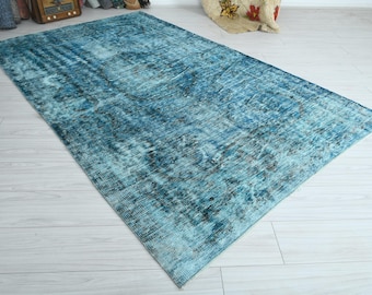 Tapis vintage 6 x 9, tapis turc antique, tapis Oushak fait main 6 x 9, tapis anatolien délavé, tapis cadeau noué à la main, tapis bohème sourdine, 208