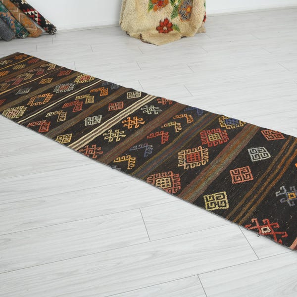 3x10 Vintage Runner, Corridor Turkish Rug, Handmade Oushak Rug Runner 3x10, Faded Runner,HandKnotted Gift Rug,Entryway Rug,342
