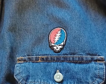Grateful Dead Upcycled Denim Shirt XXXL Stealie Shirt One of One Vintage Distressed Denim Jacket Psychedelic Streetwear Festival Wear