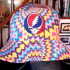 Psychedelic Stealie Bucket Hat • One-of-One Upcycled Grateful Dead Festival Hat • All Seeing Eye Patch Cap • Deadhead Stealie Festival Hat