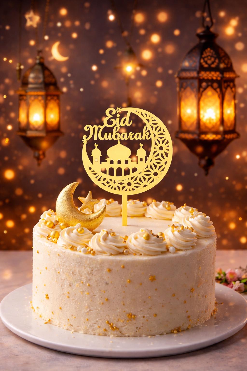 SHERA® Ensemble De Cake Toppers Dorés Pour Gâteaux De L'Aïd - Décoration Festive Élégante Pour Desserts Et Cupcakes