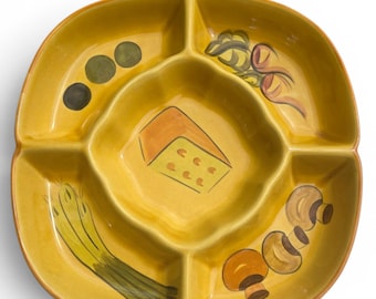 Piatto da portata diviso in ceramica Los Angeles Potteries, giallo senape