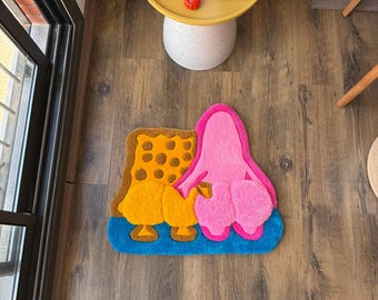 Handgefertigter 3D Cartoon Tufted Teppich, Flauschiger Rosa Teppich, Kinderzimmer Dekor