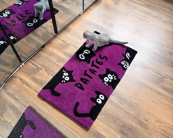 Kleiner getufteter Katzenteppich mit Namen, handgemachtes Geschenk