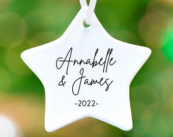 Personalized Star Ornament - Couples Ornament - Minimalist Christmas - Personalized Anniversary Gift Christmas Tree Ornament