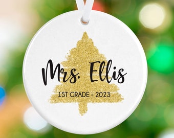 Teacher Christmas Ornament - Personalized Gold Teacher Christmas Tree Ornament - Teacher Holiday Gift - Teacher Appreciation Gift