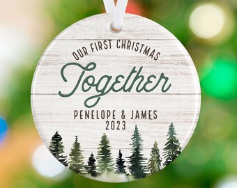 Personalized Couple Christmas Ornament - First Christmas Together Gift -Watercolor Forest - Personalized Anniversary Christmas Tree Ornament