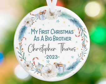 Sibling First Christmas Ornament - Big Brother Ornament - Big Sister Ornament - Porcelain Personalized Holiday Ornament