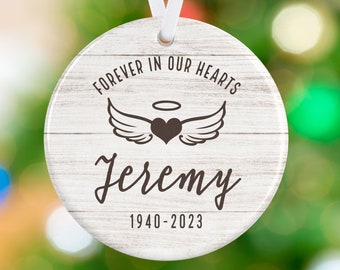 Memorial Ornament - Sympathy Ornament - Bereavement Ornament - Angel Wings Ornament - Personalized Porcelain Remembrance Holiday Ornament