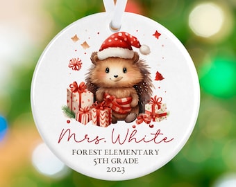 Teacher Ornament - Personalized Teacher Christmas Ornament - Hedgehog Porcelain Christmas Ornament - Teacher Appreciation Gift