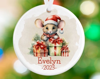 Christmas Mouse Ornament - New Baby Christmas Ornament - Personalized Name Porcelain Ornament - Mouse Child Name Christmas Ornament Gift