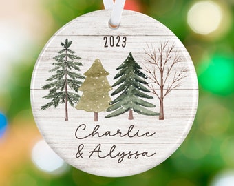 Couple Christmas Ornament - Winter Trees Christmas Ornament Ornament -- Personalized Ceramic Holiday Ornament - Couples Gift