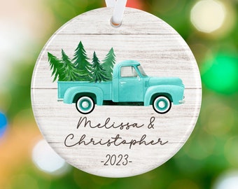 Couple Ornament - Anniversary Ornament - Christmas Truck Ornament -Personalized Porcelain Ornament - Boyfriend, Girlfriend Ornament Gift