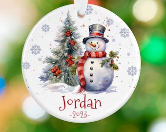 Snowman Name Ornament - Personalized Snowman Christmas Ornament - Personalized Name Porcelain Holiday Christmas Ornament