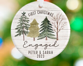 First Christmas Engaged Classic Tree Ornament - Engagement Tree Ornament - Porcelain Ceramic Engagement Fiance Ornament Gift