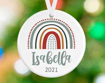 Rainbow Ornament - Personalized Name Christmas Ornament - New Baby Ornament - Porcelain Ornament Holiday Gift - Name Ornament