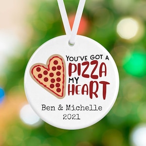 Couple Pizza Ornament - Pizza My Heart - Cheesy Ornament - Personalized Ornament Porcelain Couples Holiday Ornament - Pizza Ornament