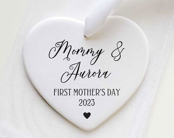 First Mother's Day Gift - Personalized New Mother Gift - New Mom Ceramic Heart Ornament - New Mom Keepsake - New Mother Ceramic Heart Gift