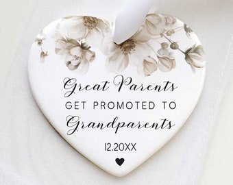 Pregnancy Announcement Grandparents - Great Parents Get Promoted - Personalized New Grandma Gift - Ceramic Heart Ornament - Pregnancy Reveal