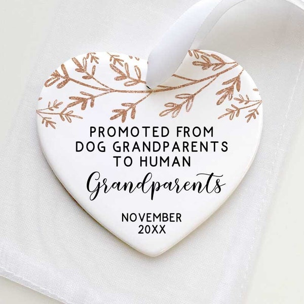 Dog Grandparents Pregnancy Keepsake - Pregnancy Announcement Grandparents Gift - Ceramic Heart Ornament - Funny Pet Pregnancy Reveal
