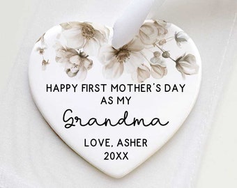 First Mother's Day As Grandma Gift - Personalized New Grandmother Gift - New Grandma Ceramic Heart Ornament  - Mother's Day Grandma Gift