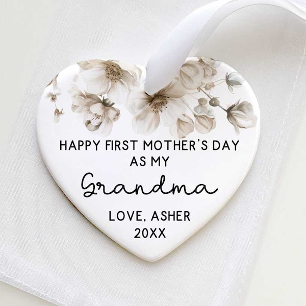 First Mother's Day As Grandma Gift - Personalized New Grandmother Gift - New Grandma Ceramic Heart Ornament  - Mother's Day Grandma Gift