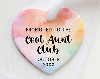 Pregnancy Announcement Aunt Keepsake Gift - Personalized Sister To New Aunt Gift - Cool Aunt Club Ceramic Heart Ornament - Pregnancy Reveal