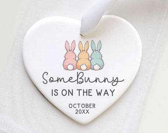 Easter Pregnancy Announcement Grandparents - Baby Bunny Easter Spring Pregnancy Reveal - Grandmother Gift - Ceramic Heart Ornament