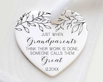 Pregnancy Announcement Great Grandparents - Personalized Promoted To Great Grandparents Gift - Ceramic Heart Ornament - Pregnancy Reveal