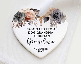 Personalized Dog Grandma Pregnancy Keepsake - Pregnancy Announcement Grandparents Gift - Ceramic Heart Ornament - Funny Pet Pregnancy Reveal