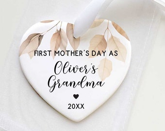 First Mother's Day As Grandma Gift - Personalized New Grandmother Gift - New Grandma Ceramic Heart Ornament  - Mother's Day Grandma Gift