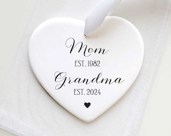 First Mother's Day Gift For Grandma - Personalized Pregnancy Announcement Grandparents Gift - New Grandma Ceramic Heart Ornament