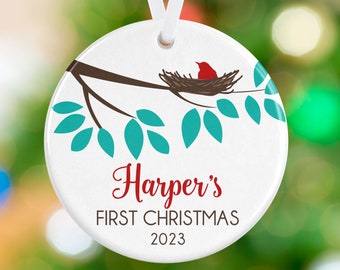 My First Christmas Ornament - Baby Bird Nest Christmas Ornament - New Baby Gift Ornament - Personalized Name Holiday Ornament