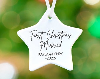 Personalized Star Ornament - First Christmas Married - Minimalist Christmas - Personalized Newlywed Christmas Tree Ornament - Just Married
