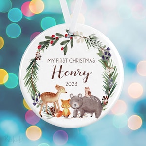 Personalized Baby Animal Christmas Ornament Baby's First Christmas Personalized Baby Christmas Tree Ornament Deer, Bear, Fox Ornament image 4
