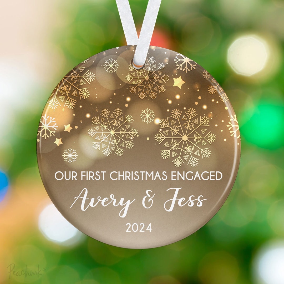 Engaged Couple Ornament First Christmas Engaged Ornament Golden Glow
