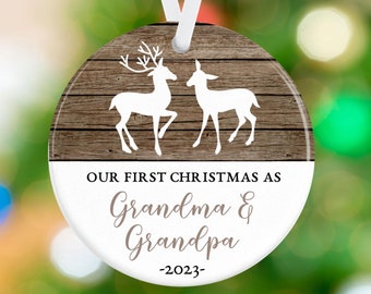 First Time Grandparents Ornament - Deer Ornament - Personalized Porcelain Holiday Ornament - First Christmas New Baby Ornament