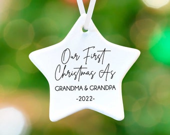 New Grandparents Star Christmas Ornament - First Christmas Grandparents Ornament - Personalized New Baby Ornament -Pregnancy Reveal Keepsake