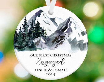 First Christmas Engaged Ornament- Mountains Engaged Ornament - Personalized Engagement Holiday Ornament - Fiance Christmas Ornament Gift