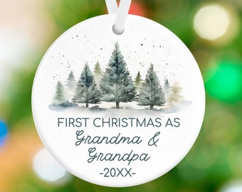 Our First Christmas as Grandma & Grandpa Ornament - Christmas Ornament - Personalized Porcelain Holiday Ornament- Grandparents Gift Ornament