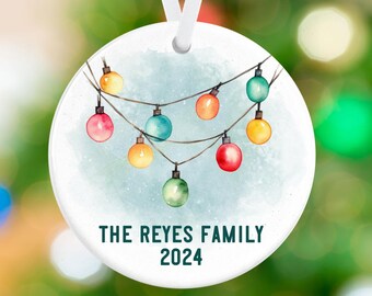 Family Christmas Ornament - Personalized Christmas Lights Ceramic Holiday Ornament - Personalized Christmas Ornament