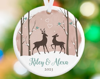 Couple Christmas Ornament - Deer Ornament - Personalized Porcelain Newlywed Holiday Ornament  - Anniversary Ornament