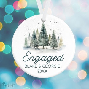 Engaged Ornament - Engagement Ornament - Personalized Floral Engagement Holiday Ornament Gift - Pine Trees Couple Ornament