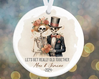 Let's Get Old Together Christmas - Anniversary Ornament - Personalized Christmas Ornament - Skeleton Couple Ornament - Funny Newlywed Gift